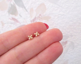 Tiny mini gold-plated cross ball stud earrings