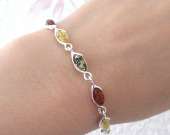 Echtes Ostseebernstein Armband 3 Bernsteinfarben 925 Silber