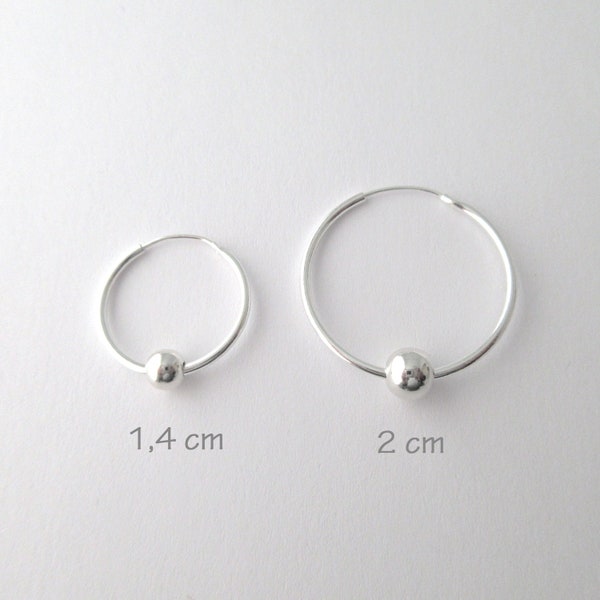 Créoles boucles d'oreilles anneaux boule argent 925/1000e