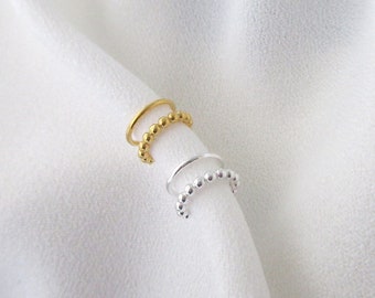 Small double row ear-cuff cartilage ear ring in 925 silver or 24K gold plate