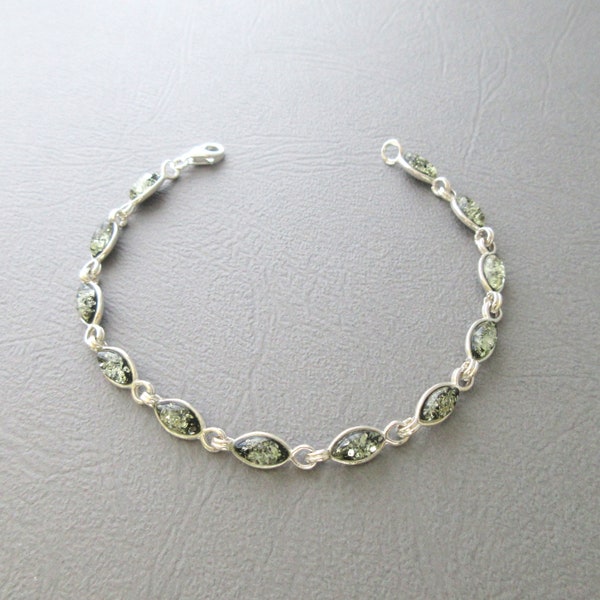 Bracelet ambre véritable mer baltique vert argent 925/1000e