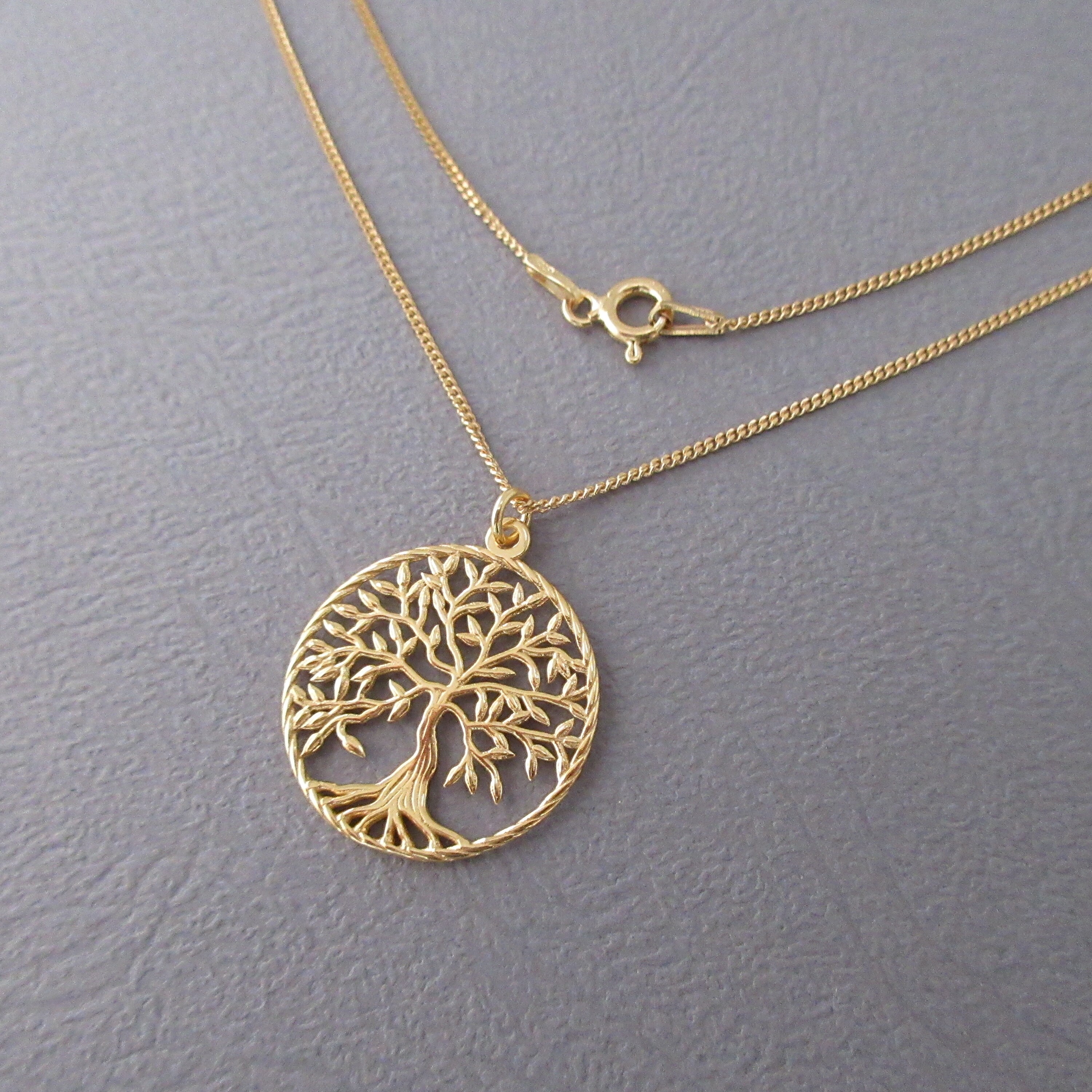 Round Openwork Tree of Life Pendant Necklace in Yellow Gold Plating - Etsy