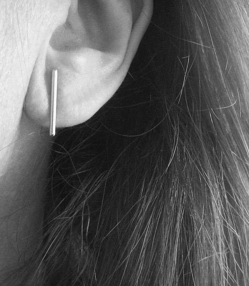 925/1000e silver thin line bar stick stud stud earrings image 5