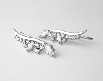 Ohrklemmen-Ohrringe mit Lappenkontur und Zirkonium CZ aus 925er Silber