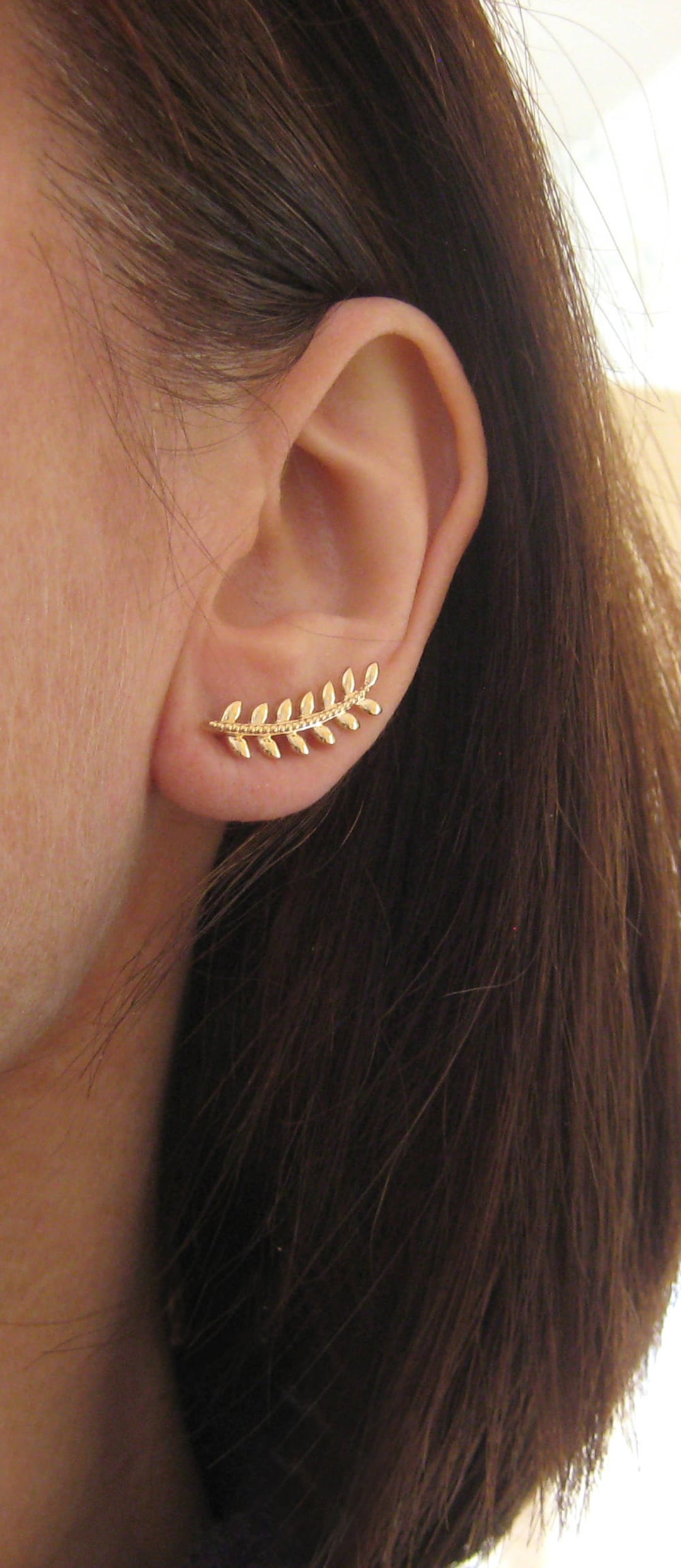 Earrings Earcuff Lobe Contours Spikes Bay Leaf Gold Plated Etsy