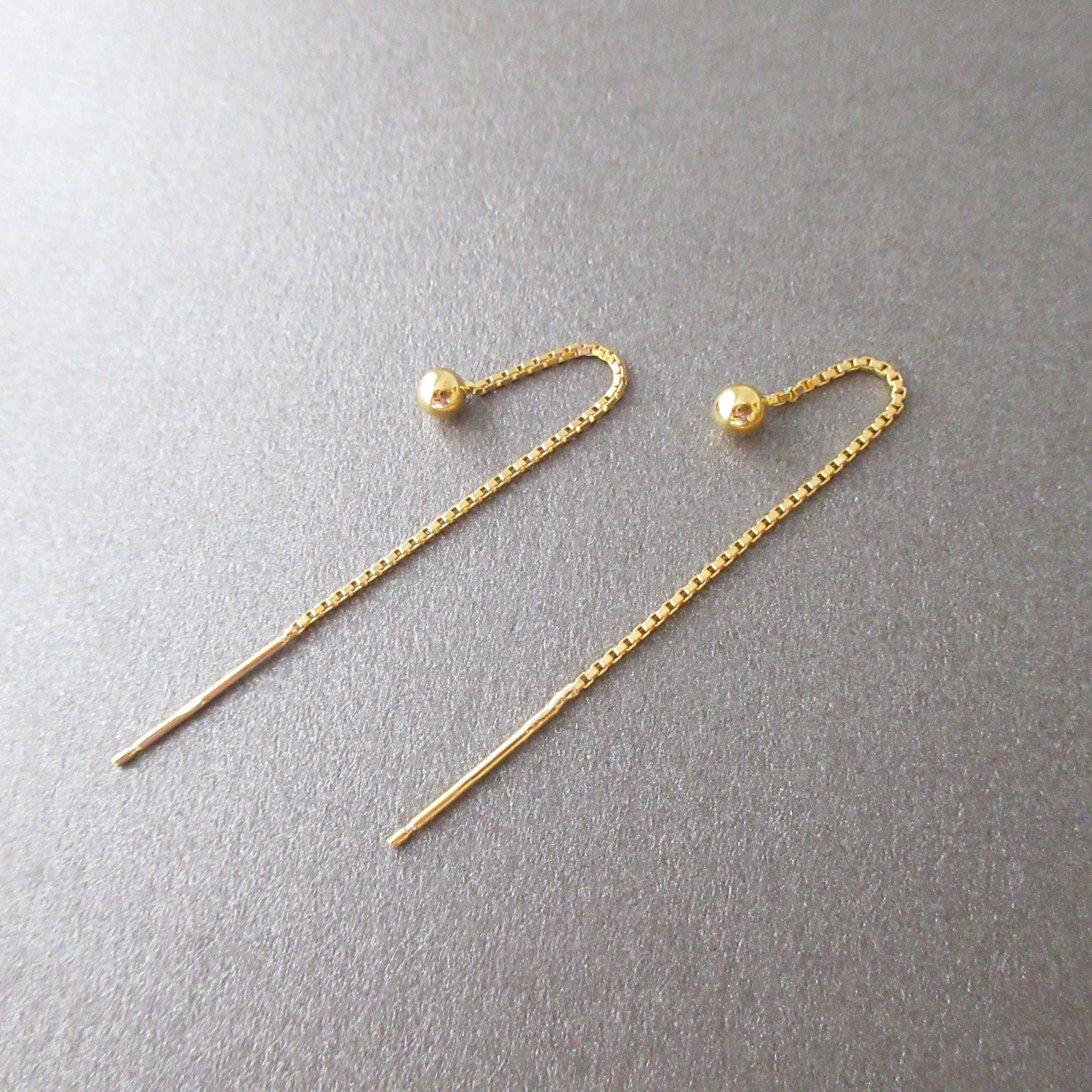 Boucles D'oreilles Traversantes Chaîne Argent 925 Plaqué Or - Pendantes BO160-J