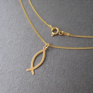 Fine minimalist fish pendant necklace Christian symbol 24 carat gold plated