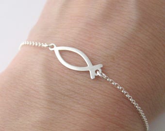 Feines Armband mit Fischmotiv, zartes minimalistisches christliches Symbol, aus 925/1000 Silber