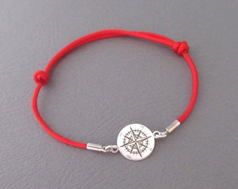 Compass rose cord bracelet travel compass in 925/1000e silver