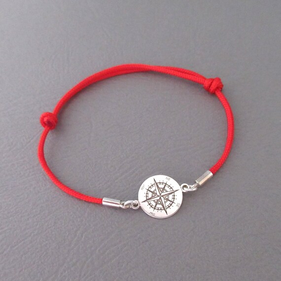 Cord Bracelet Wind Rose Compass Travel Compass in 925 1000e Silver