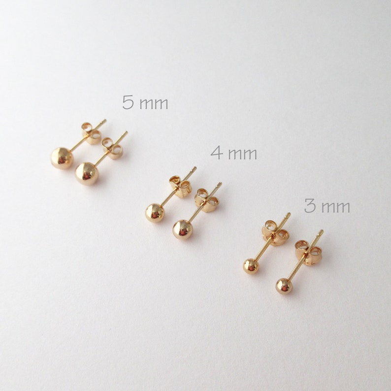 Stud ball earrings 3/4/5 mm 750 18 carat gold plated image 2