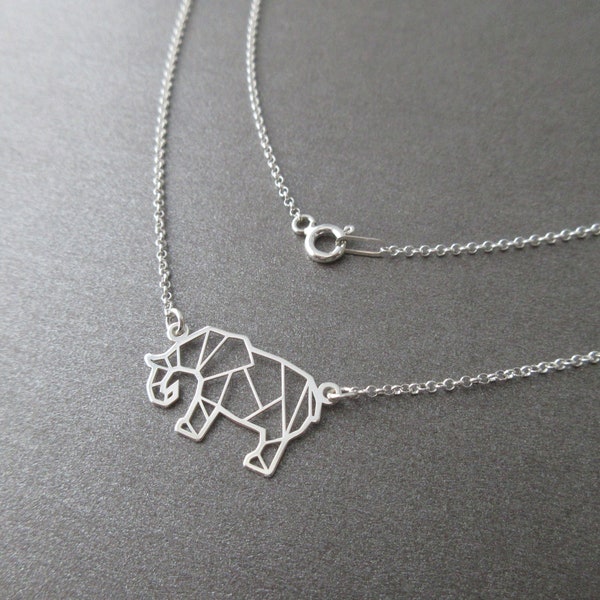 Collier pendentif éléphant animal origami argent 925/1000e