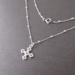 Byzantine Greek Cross Pendant Necklace Swarovski Crystals Satellite Chain in 925 Silver