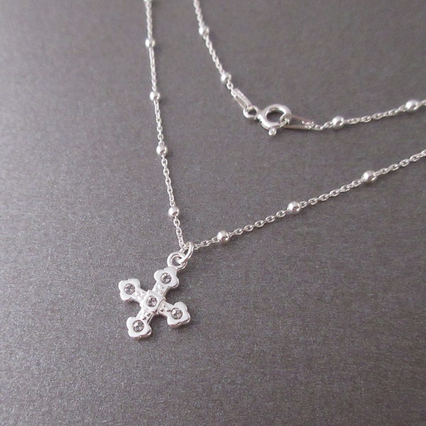 Collier pendentif croix grecque byzantine cristaux Swarovski chaîne satellite en argent 925