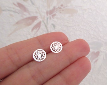 Boucles d'oreilles mini puces rosace argent 925/1000e