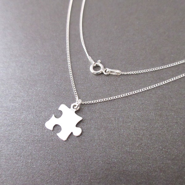 Collier minimaliste pendentif pièce de puzzle argent 925/1000e