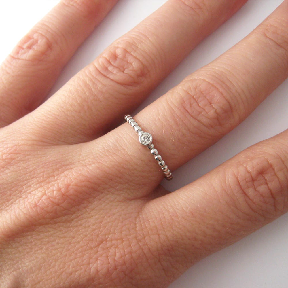 Bague Fine Argent 925 Avec Zirconium Cube (CZ) Et Perle Solitaire - Taille Au Choix | Bague Fantaisie Femme élégante