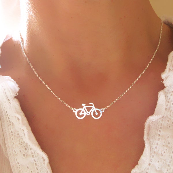 Collier fin motif vélo cyclisme argent 925/1000e