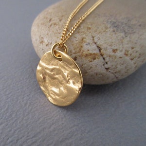 Irregular hammered round medal pendant necklace in 24K gold plated