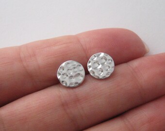 925 silver hammered round circle chip stud earrings