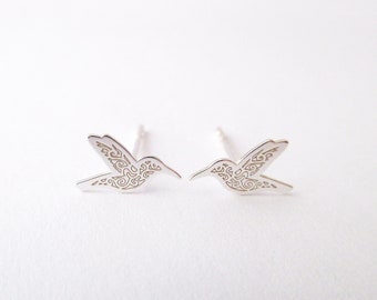 Boucles d'oreilles mini colibri puces clous argent 925/1000e