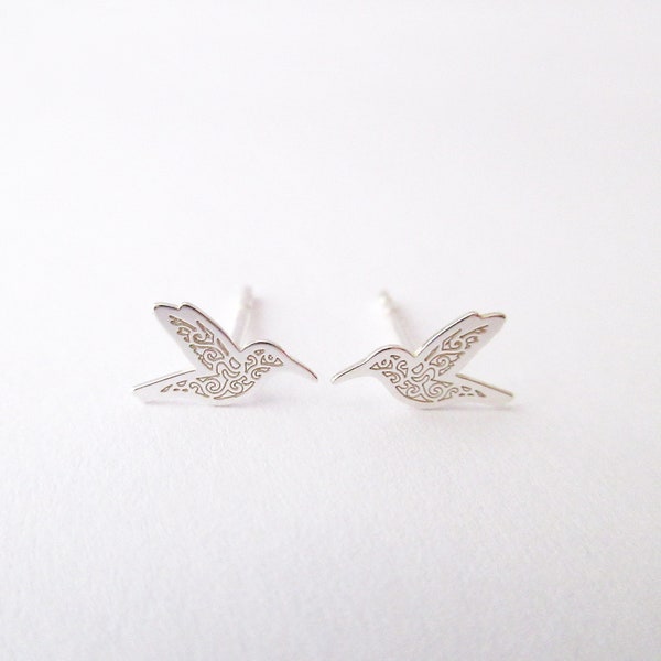 Boucles d'oreilles mini colibri puces clous argent 925/1000e