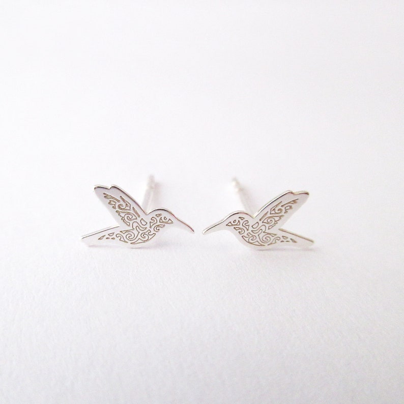 Boucles d'oreilles mini colibri puces clous argent 925/1000e image 1