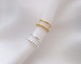 Small double-row cartilage ear cuff in 925 sterling silver or 24K gold plating