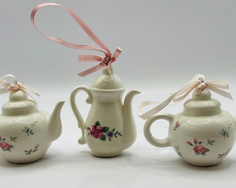 Set of 3 Porcelain Teapot Decorative Ornaments