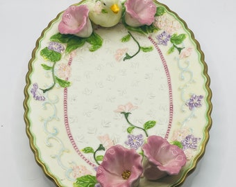 Floral Platter Tray 3D Morning Glories Chick Handled 13.5"