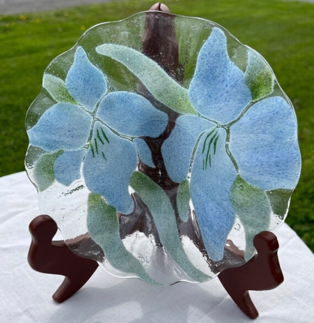 Fused Glass Blue Iris 7 Inch Floral Bowl Etsy
