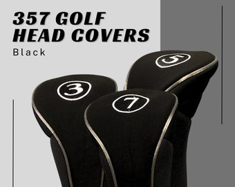 3 5 7 Black Golf Zipper Head Covers for Driver Fairway Woods Head covers Protective Covers Fits All Fairway Clubs and Drivers up to 460cc