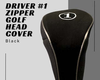 Driver #1 Black Golf Zipper Head Cover for Driver Protective Covers Fits All Fairway Clubs and Drivers up to 460cc