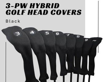 3 4 5 6 7 8 9 PW Black Golf All Hybrid Head Covers 3-PW Acrylic Head Covers
