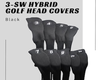 3 4 5 6 7 8 9 PW SW Black Golf All Hybrid Head Covers 3-SW Acrylic Head Covers