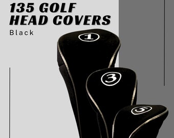1 3 5 Black Golf Zipper Head Covers for Driver Fairway Woods Head covers Protective Covers Fits All Fairway Clubs and Drivers up to 460cc
