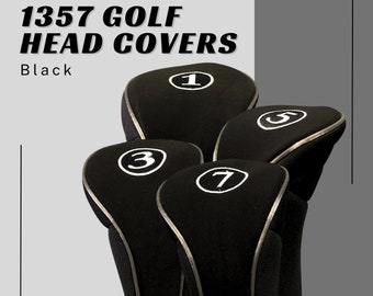 1 3 5 7 Black Golf Zipper Head Covers for Driver Fairway Woods Head covers Protective Covers Fits All Fairway Clubs and Drivers up to 460cc