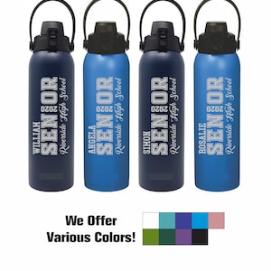 4 Pack and Up-BULK-Personalized Laser Engraved Senior-Year-HS-Name Custom Aquatix 32oz Flip Top Bottle Gift for School,Sports,College