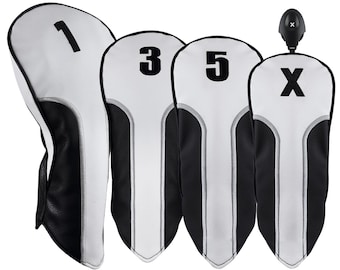 Majek Premium Vintage Synthetic Leather White, Silver and Black Head Covers