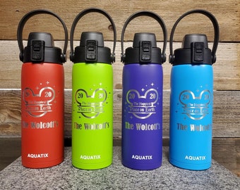 Happiest Place on Earth Family Vacation Laser Engraved Bulk Custom Aquatix 21 ounce Flip Top Bottle Gift for the Family