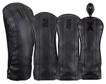 Majek Premium Vintage Synthetic Leather All Black on Black Stripes Head Covers