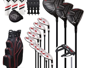 Majek Golf Men's Senior Flex Golfers Package: 10.5 Degree Driver+3/5 FWs+3-PW Hybrid Set+P-202 Claw Putter with Headcovers and Cart Bag