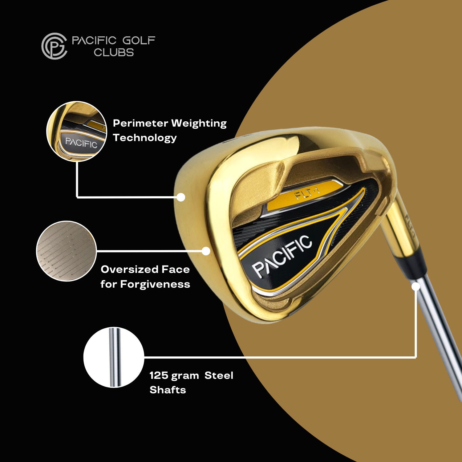Pacific Golf Clubs-flt-1 Gold Premium Iron Set #6-SW Regular Flex