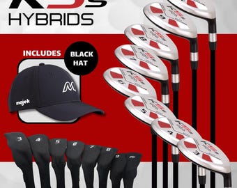 Right-Handed Majek Golf K5s All True Hybrid Graphite Clubs Complete Full Hybrid Set (3,4,5,6,7,8,9,PW)+ Headcover Set & Majek Black Golf Hat