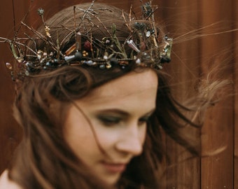 Nature woodland wedding Crown Swarovski Tiara Boho Wedding Bridal Crown Flower girl Headpiece Bridesmaid Gift crown