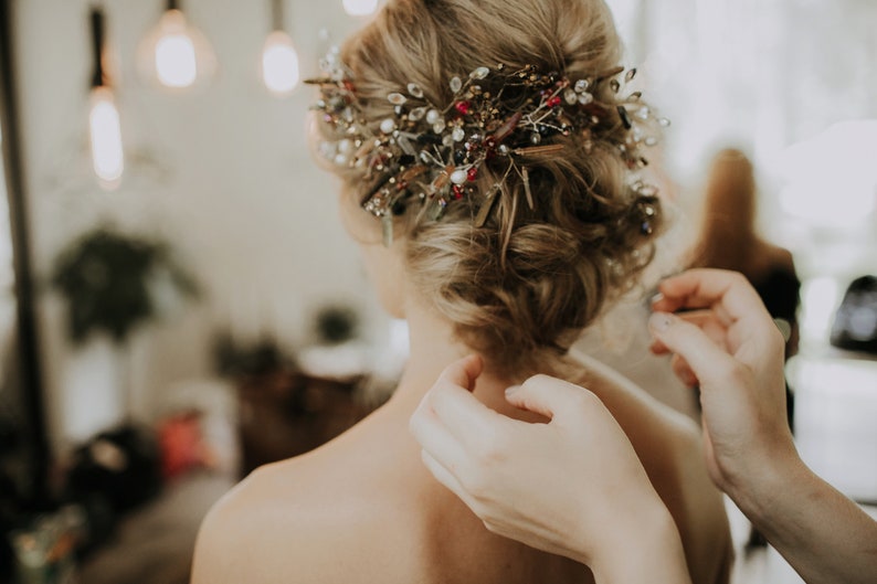 Mountain crystal, Swarovski, raw quartz and freshwater pearl wedding hair pins Bridal headpiece Crystal hair comb, wedding hair wreath image 6