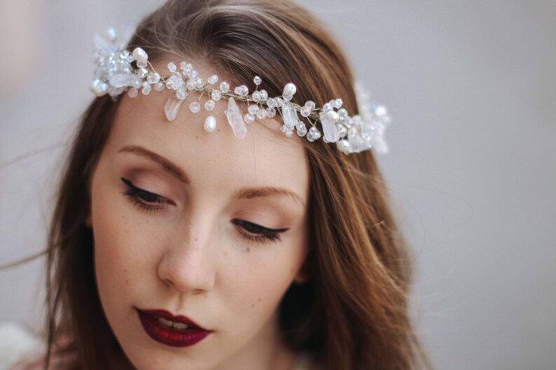 Quartz Crown Pearl Wedding Crystal Crown Bridal Tiara Etsy