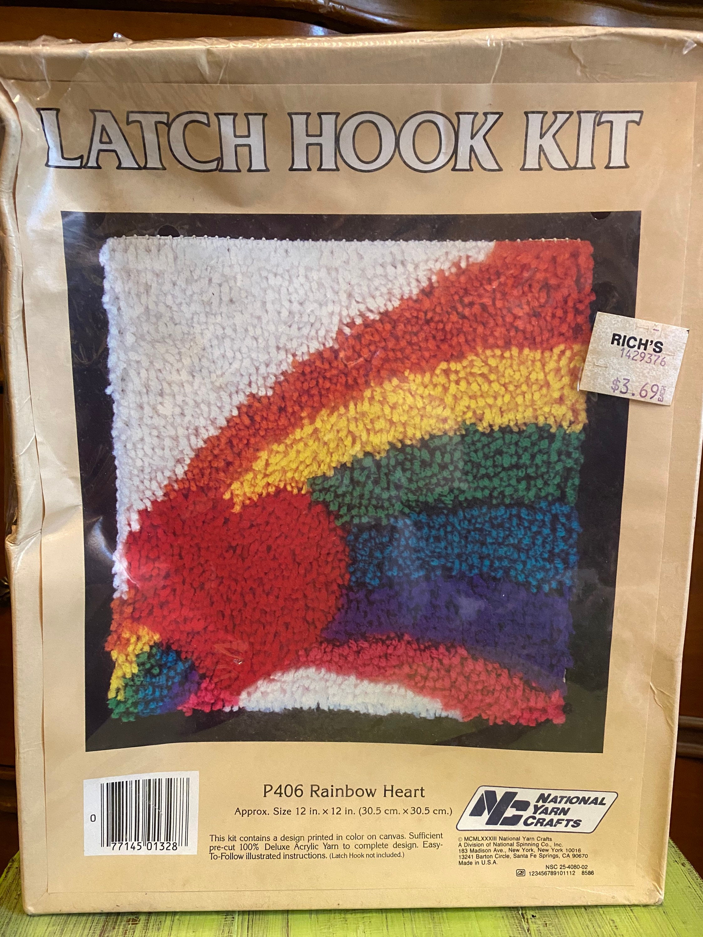 Vintage Latch Hook Kit Rainbow Heart 12x12 Etsy
