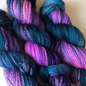 NEON GALAXY. hand dyed hand painted chunky galaxy pink blue yarn, soft superwash merino nylon yarn