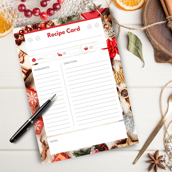 Christmas Recipe Card | Editable Recipe Cards | Templates | Food Planner | Minimal Recipe Sheet | Minimal Food Planner | Recipe Sheet Template